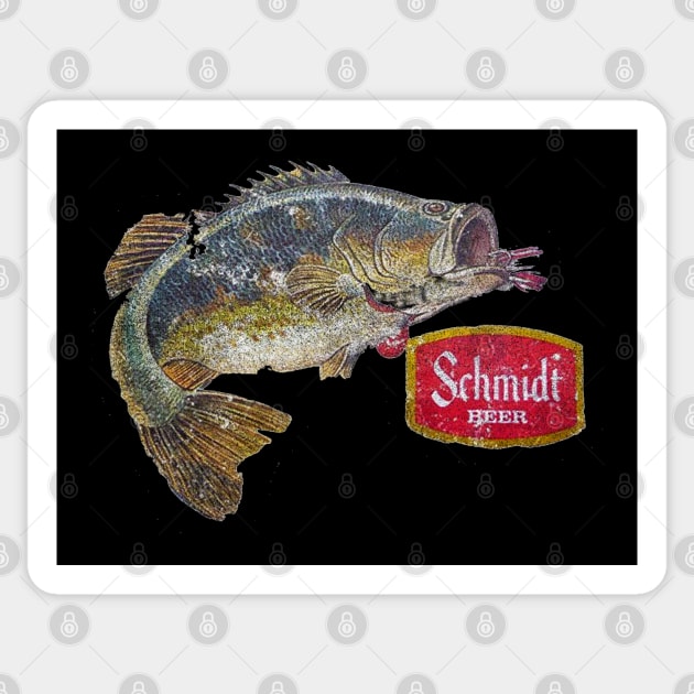 Schmidt Beer Bass Fishing Vintage Retro Distressed Sticker by BarryJive